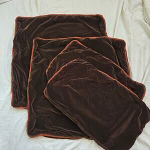 Velvet Pillow Shams Set of 4 Two Large Square Two Rectangle Brown/Burnt Orange